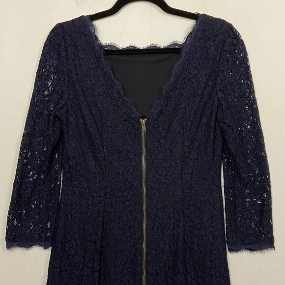 Adrianna Papell Evening Dress Navy Blue Lace Overlay Cocktail Party Size 8 - Picture 6 of 15